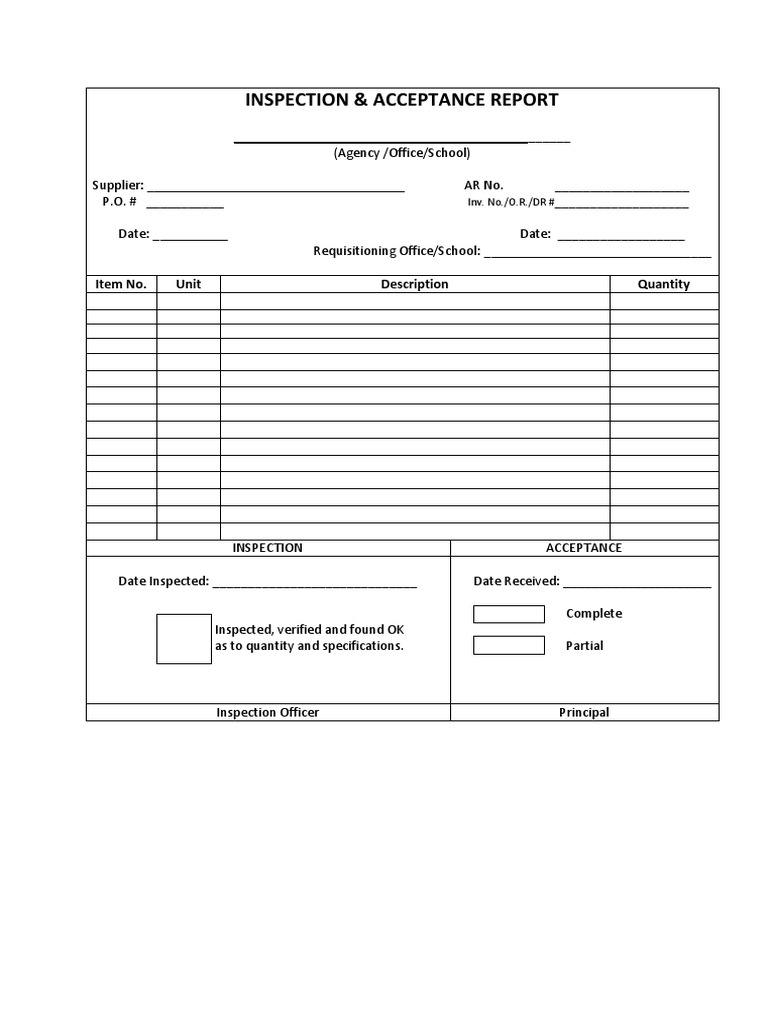 Inspection and Acceptance Report Template | PDF | Career & Growth ...