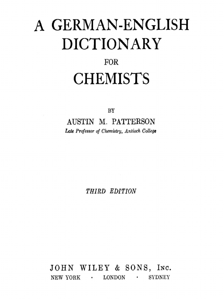 | 3ed | Onomastics German-English Chemists For Dictionary | Verb PDF Patterson -