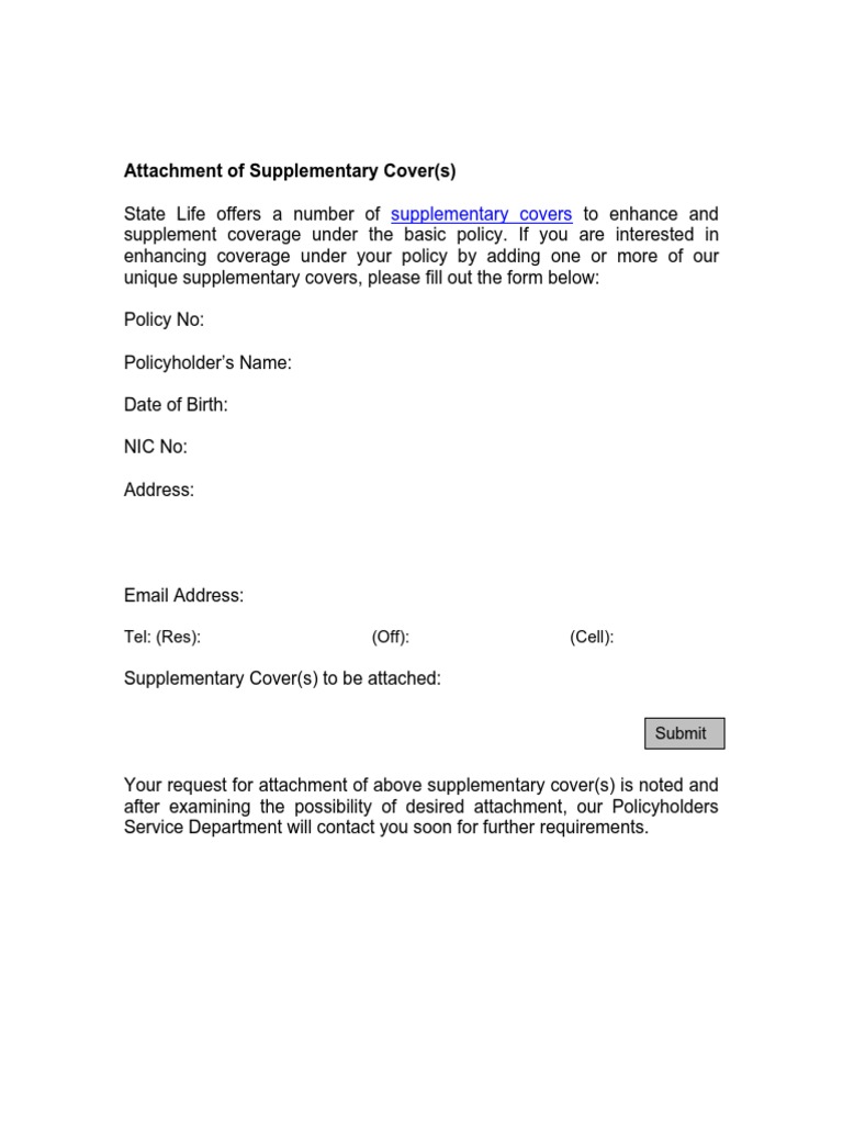 Supplementary Cover Request Form | PDF
