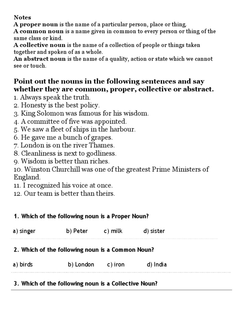 grade 6 kinds of nouns abstraction noun