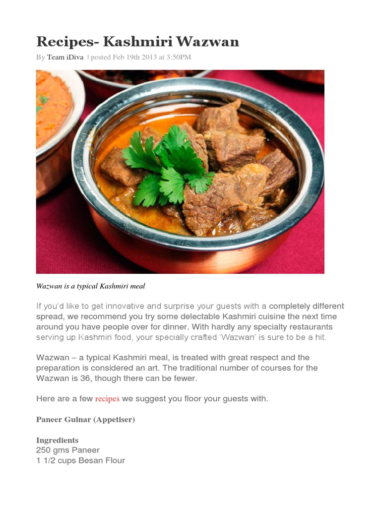 Recipes Kashmiri Wazwan PDF Chutney Ginger