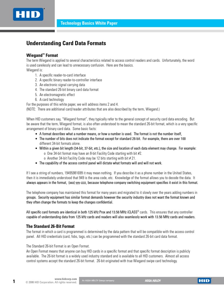 Hid Understanding Card Data Formats WP en PDF Access Control Bit