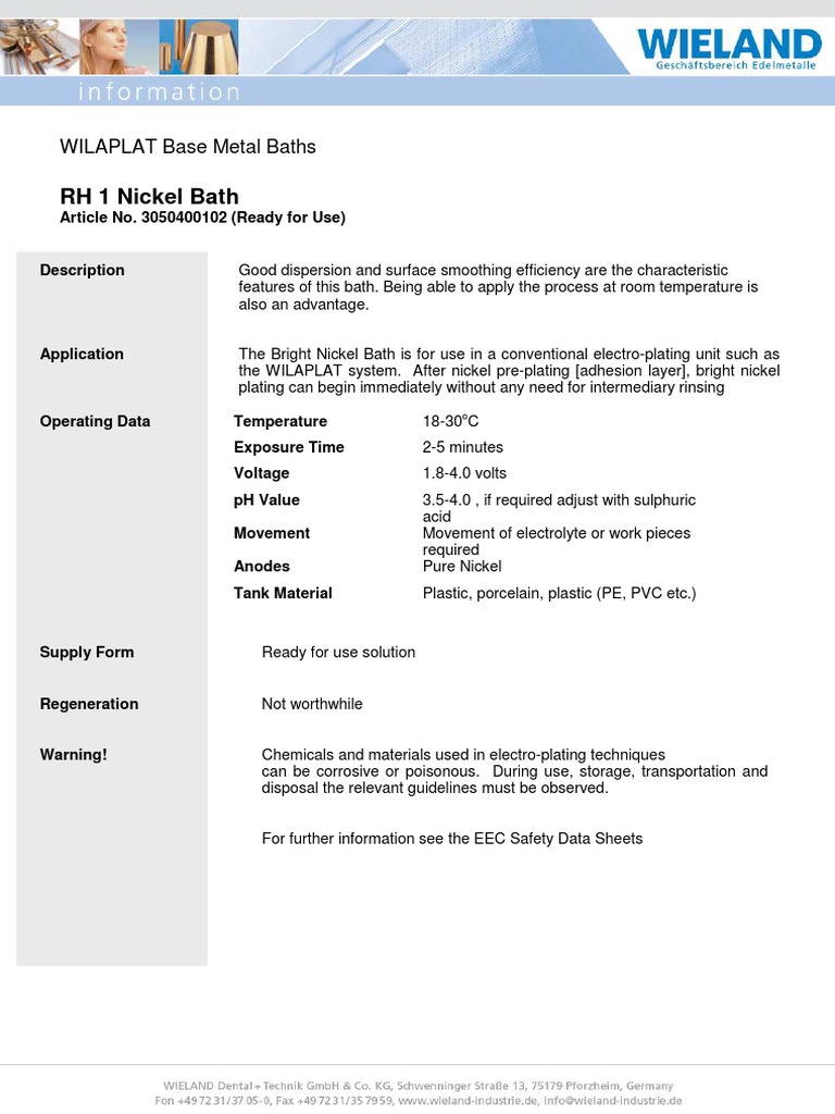 Bright Nickel Plating Bath Operating Instructions and Safety