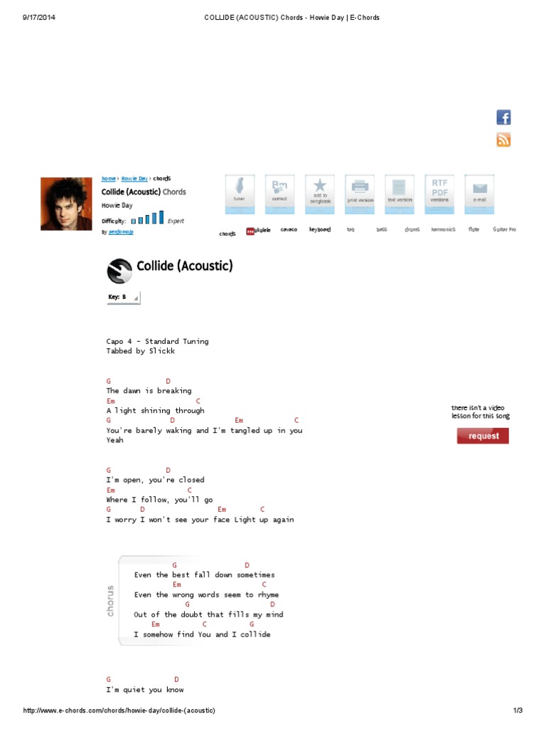 Collide Acoustic Chords Howie Day E Chords Entertainment General Music collide acoustic chords howie day