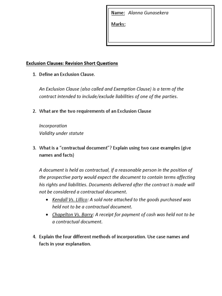 An Analysis Of The Validity Of An Exclusion Clause Used By Hotel
