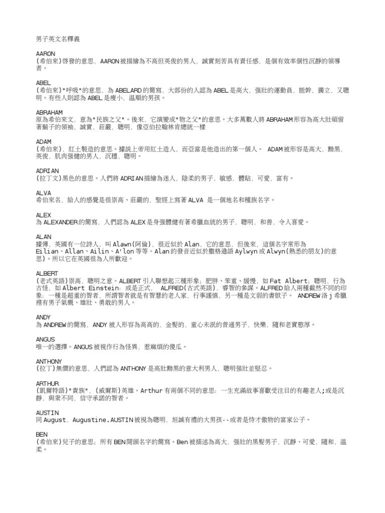 男子英文名釋義| PDF