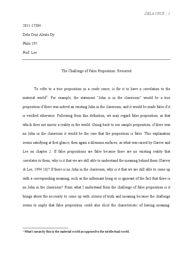 The Challenge of False Proposition Revisited | PDF