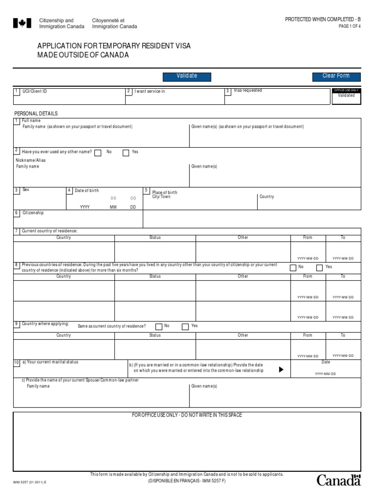 visit visa to canada form