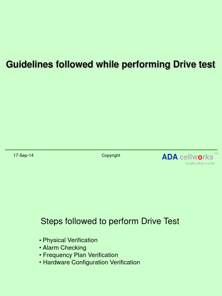 Guidelines Followed While Performing Drive Test: Cellw Rks | PDF ...