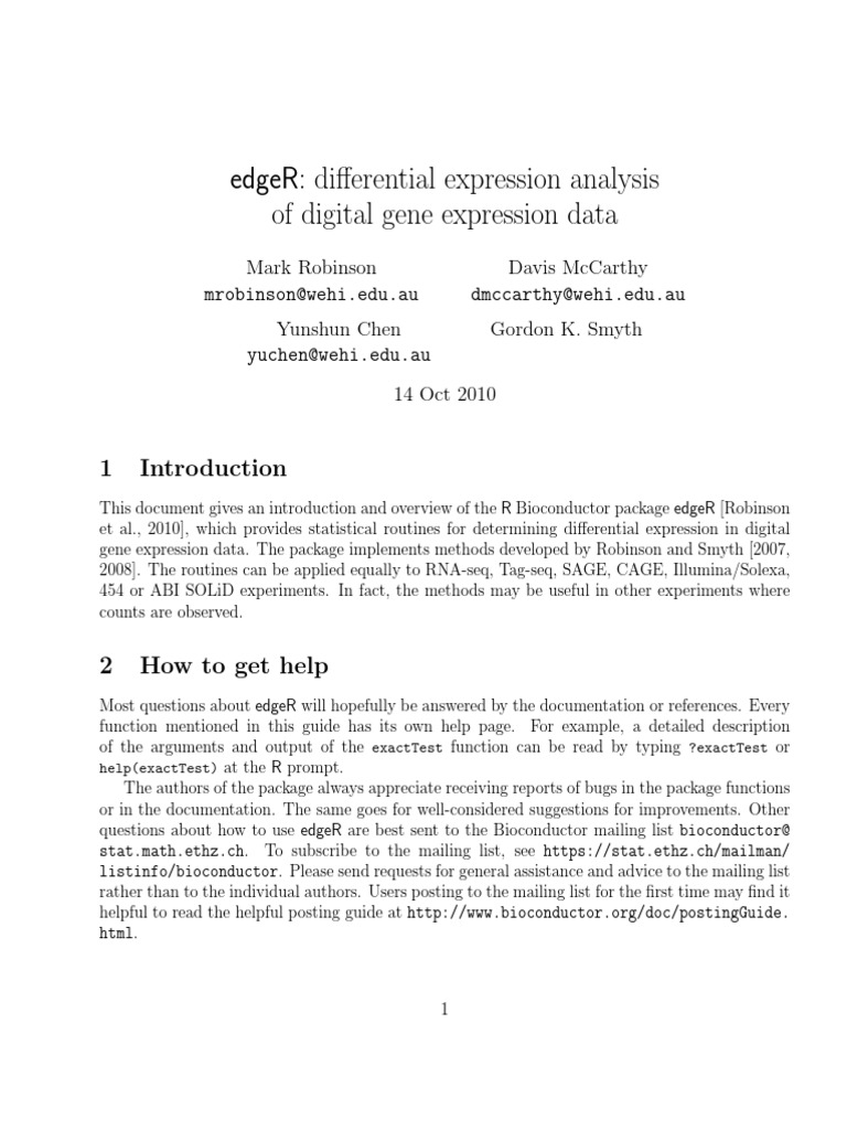 Edger Differential Expression Analysis of Digital Gene Expression Data