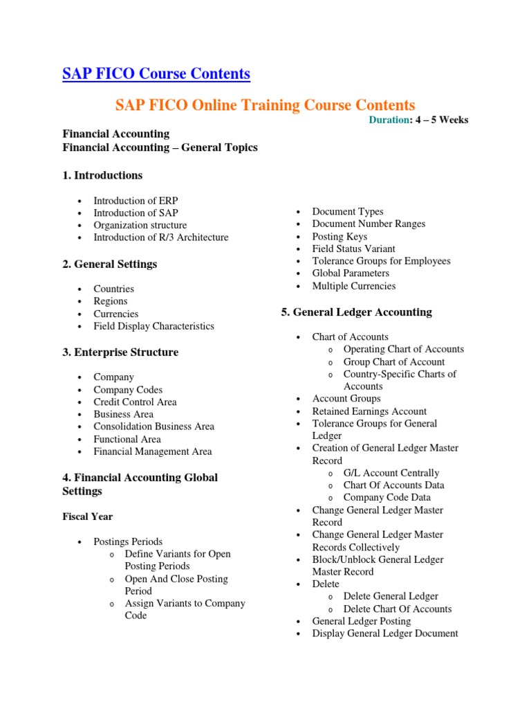 SAP FICO Course Contents | Download Free PDF | Debits And Credits ...