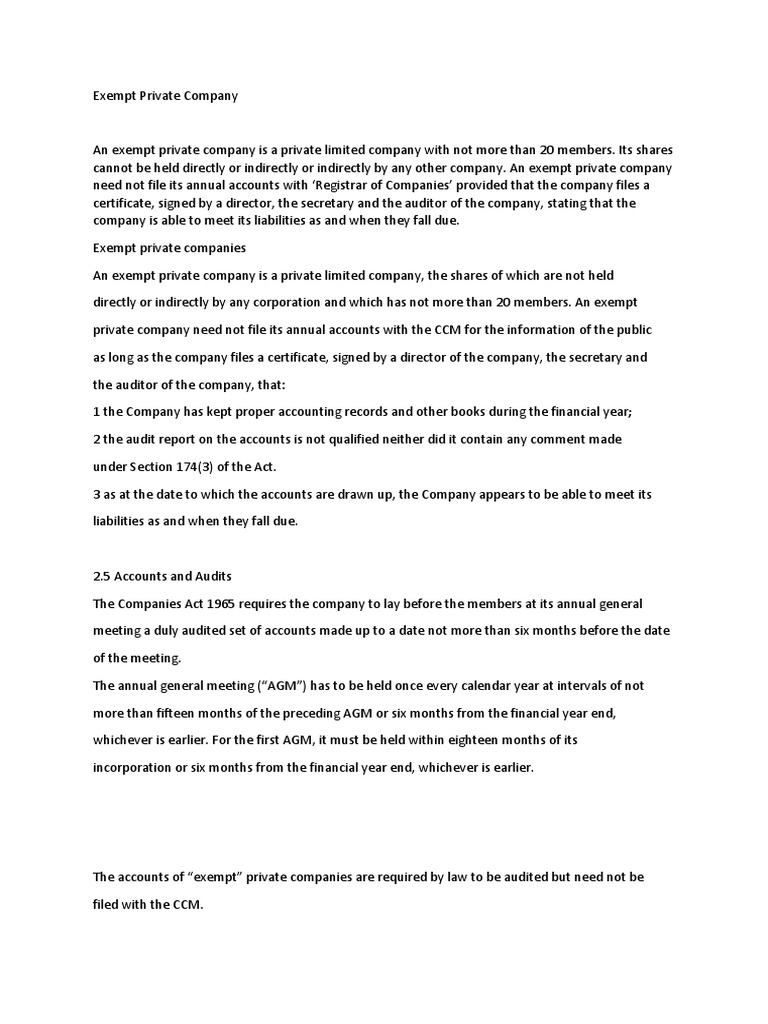 Exempt Private Company PDF Limited Company Privately Held Company