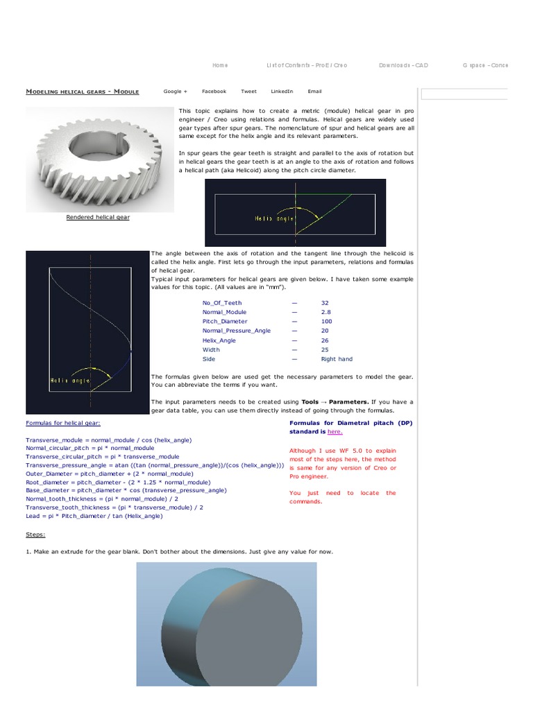 How To Model Helical Gears in ProE Creo (Module) PDF Helix Gear