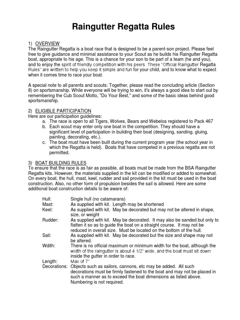 Raingutter Regatta Rules and Tips | PDF | Watercraft | Ships
