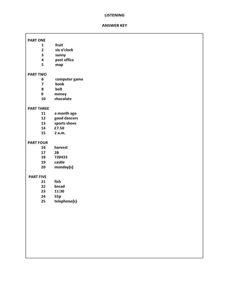 Ket Listening Sample Key PDF | PDF | Games & Activities | Cooking, Food ...