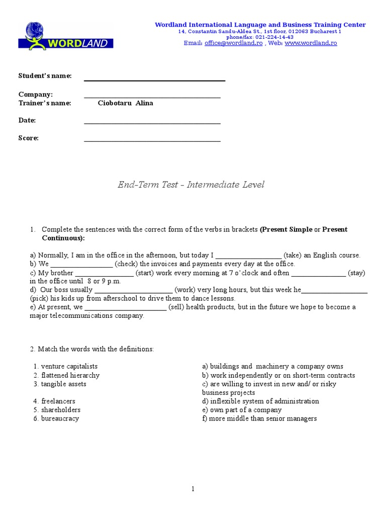 Test for intermediate level english pdf linguistics languages