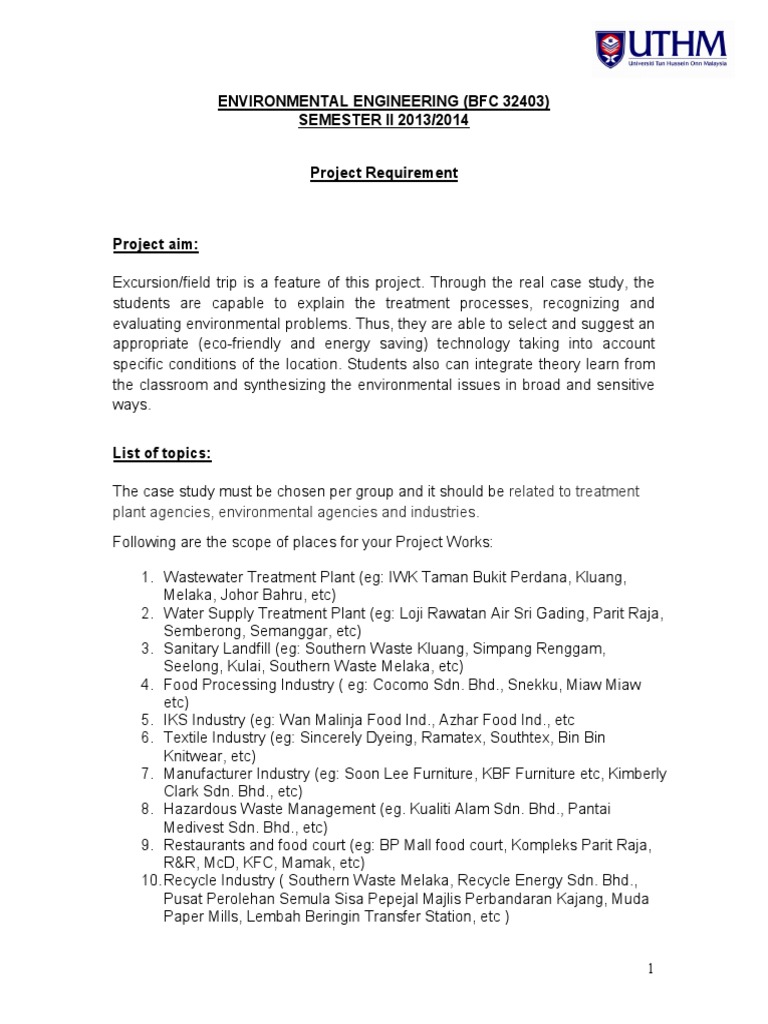 Environmental Engineering Project Guide | PDF | Environmental ...