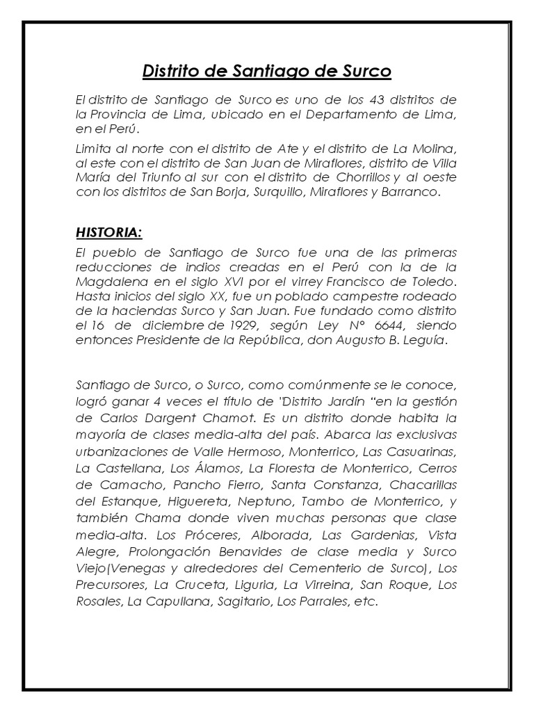 Distrito de Santiago de Surco | PDF