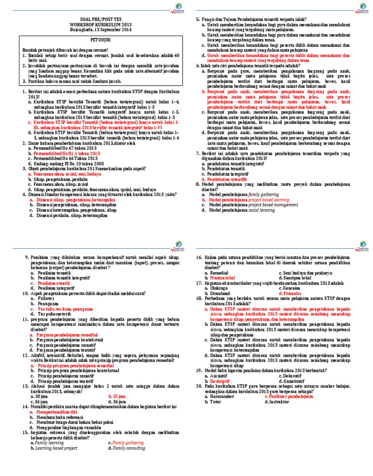 Soal Pos Tes Pelatihan K13