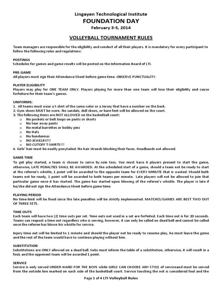 LTI Volleyball Rules PDF Volleyball Rules