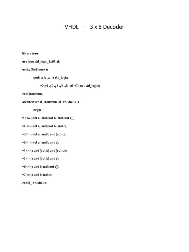 VHDL Code for 3 to 8 Decoder | PDF