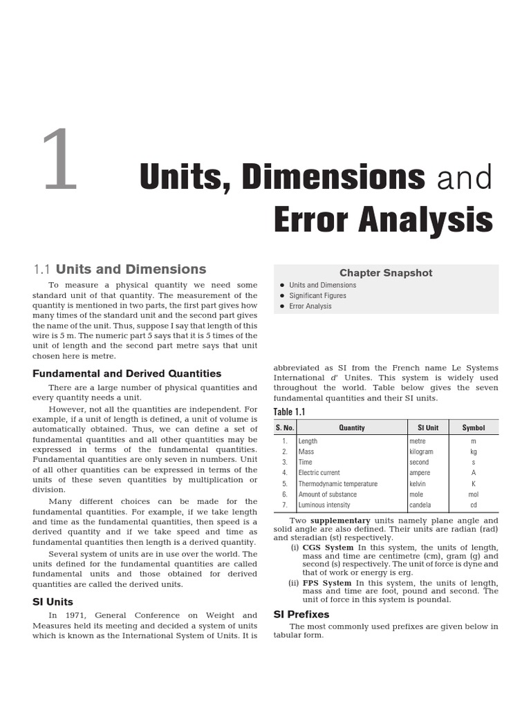 Units, Dimensions Error Analysis PDF Significant Figures Units Of Measurement