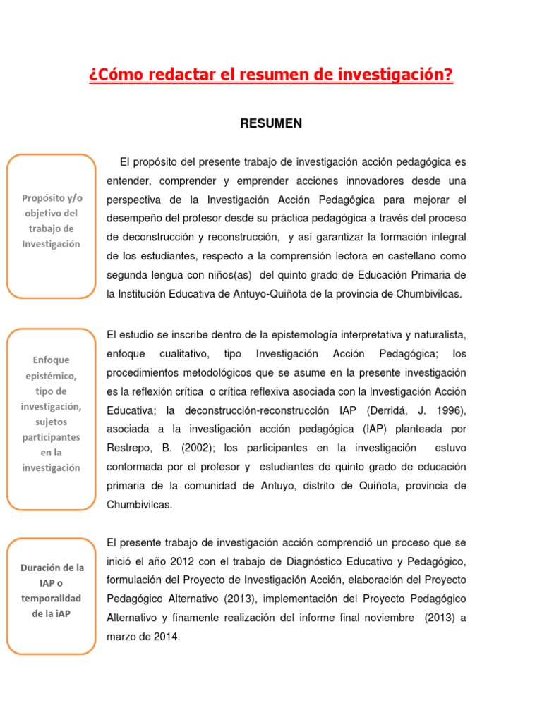 Cómo Redactar El Resumen de Investigación | PDF | Investigación para la ...