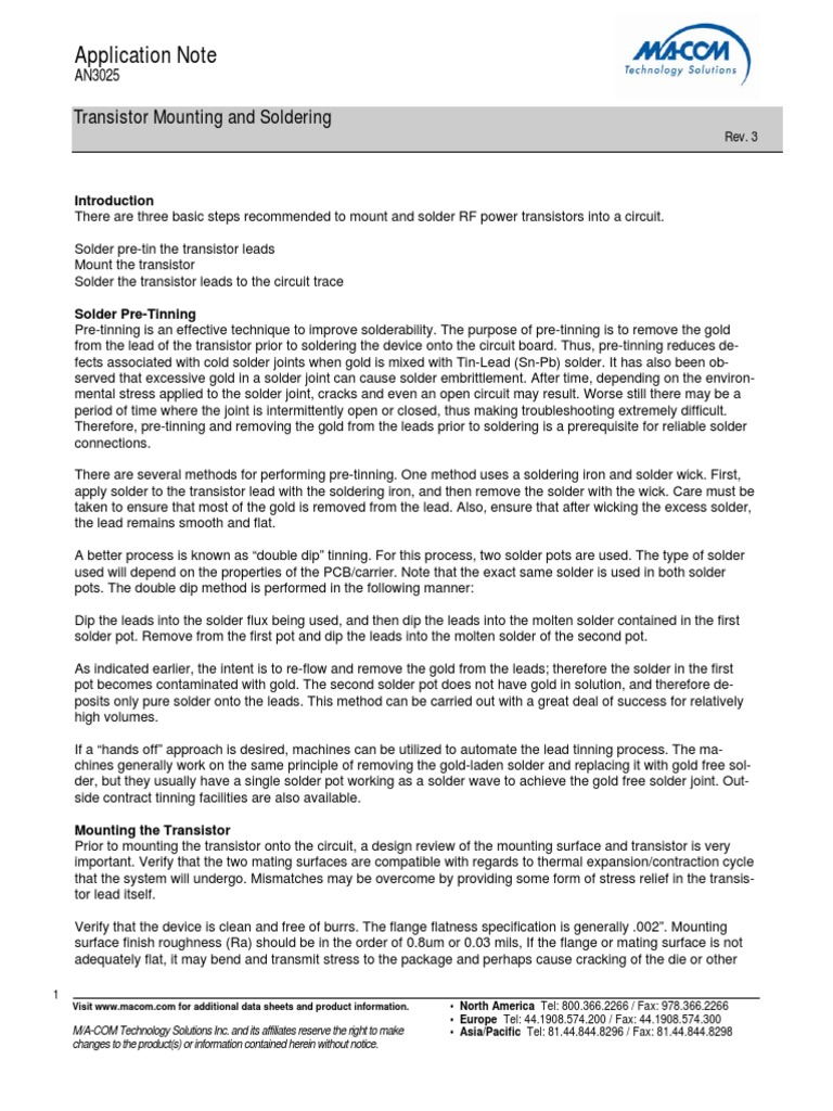 Application Note Transistor Mounting and Soldering PDF Soldering