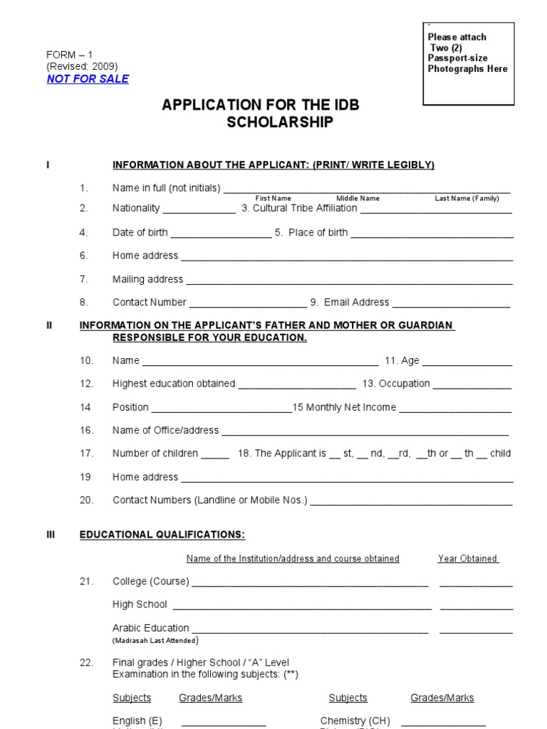 IDB Scholarship Application Form 2024-25 | PDF | Pharmacy | Medicine