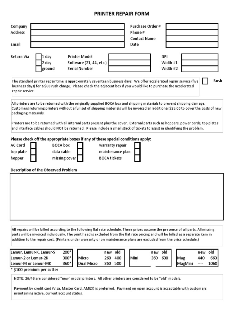 Printer Repair Form and Guidelines | PDF