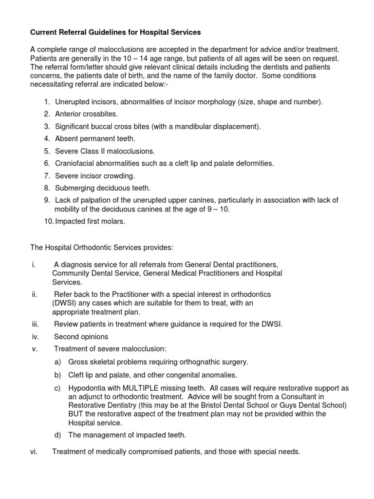 Orthodontic Referral Guidelines and Criteria | PDF | Orthodontics ...