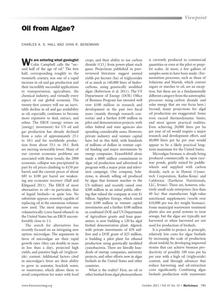 Oil From Algae PDF Algae Fuel Biofuel