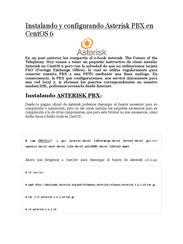 Instalar Asterisk PBX en CentOS 6 | PDF | protocolo de Iniciacion de ...