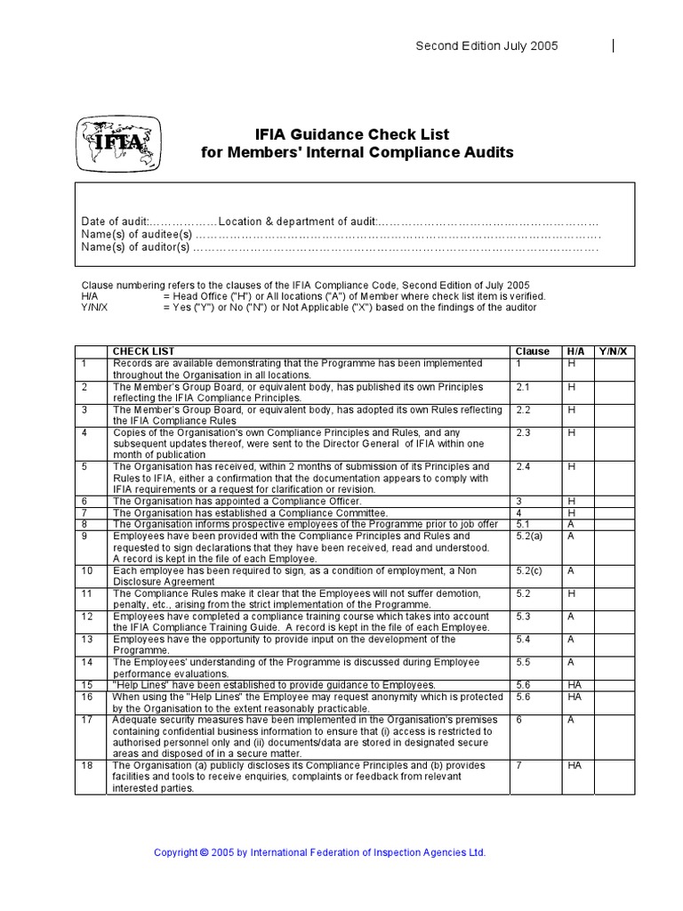 If I A Compliance Code Checklist | PDF | Regulatory Compliance | Audit