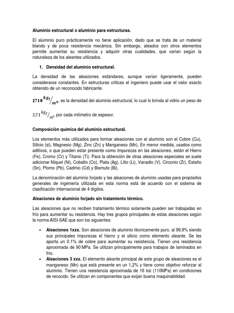 Aluminio Estructural: Composición y Usos | PDF | Tratamiento a base de ...