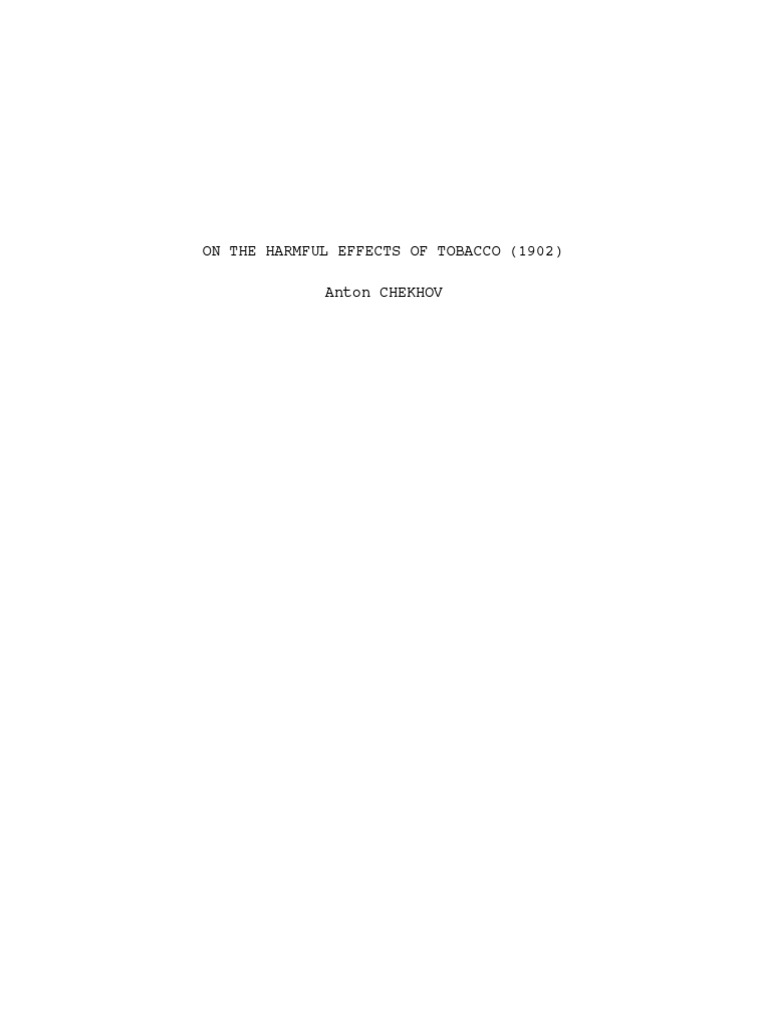 on the harmful effects of tobacco chekhov pdf Chekhov's Lecture on Tobacco's Harmfulness | PDF | Mystery, Thriller &  Crime Fiction