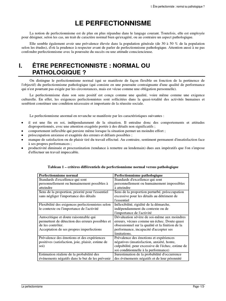 Le Perfectionnisme Perfectionnisme Psychologie Psychologie Anormale