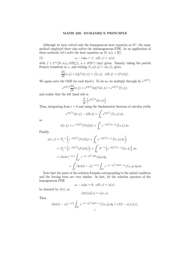 Duhamel's Principle Partial Differential Equation Mathematical Analysis