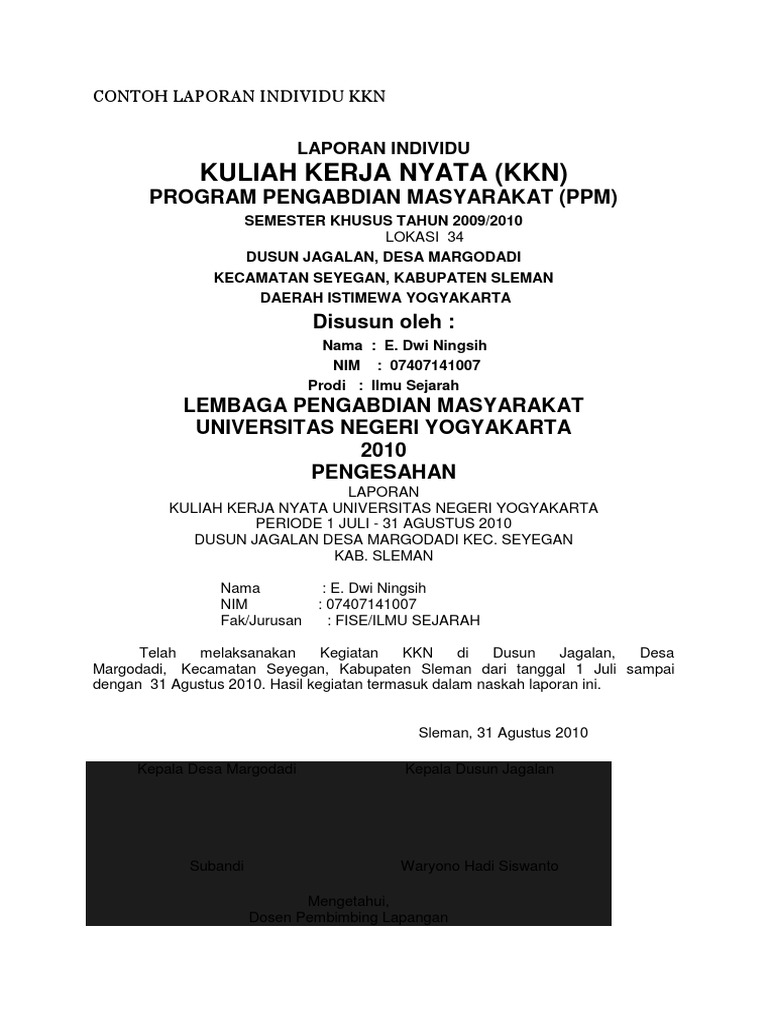 Contoh Laporan Individu KKN