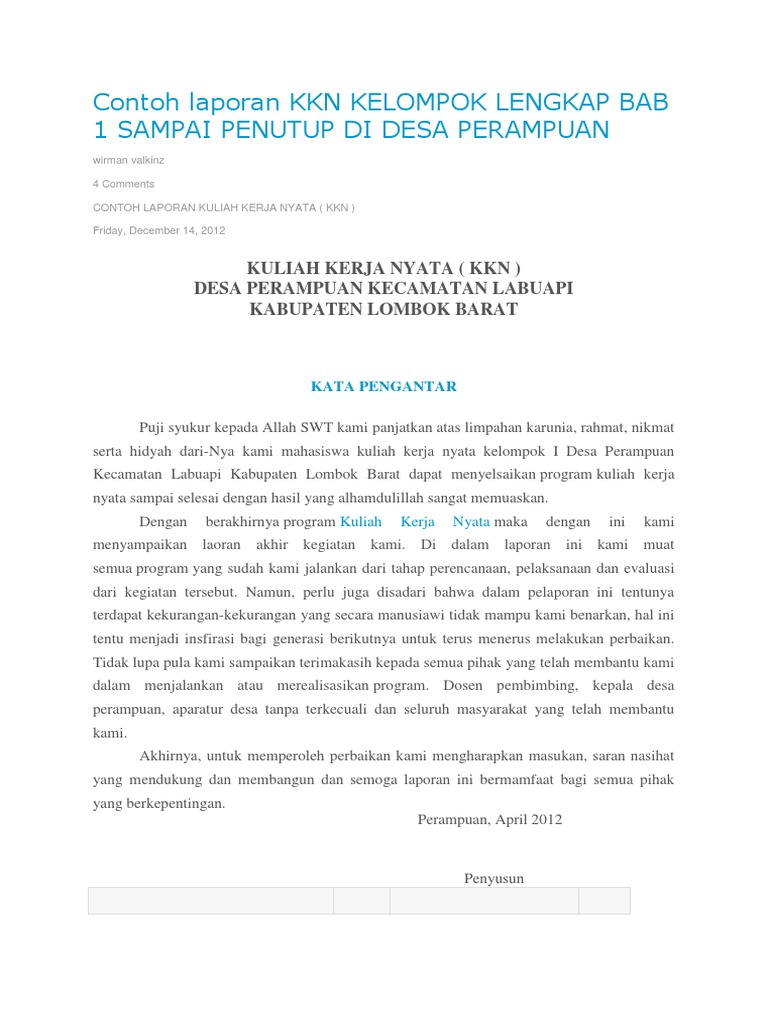 Contoh Laporan Kkn Kelompok Di Paud