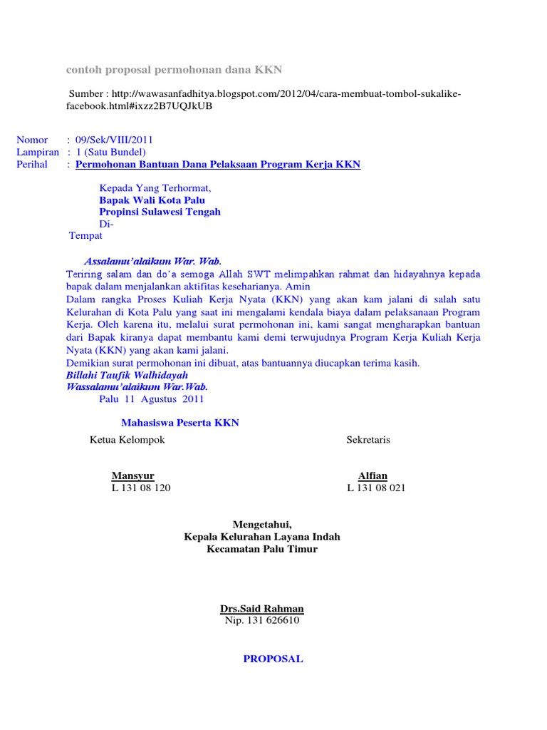 Contoh Proposal Permohonan Dana KKN PDF