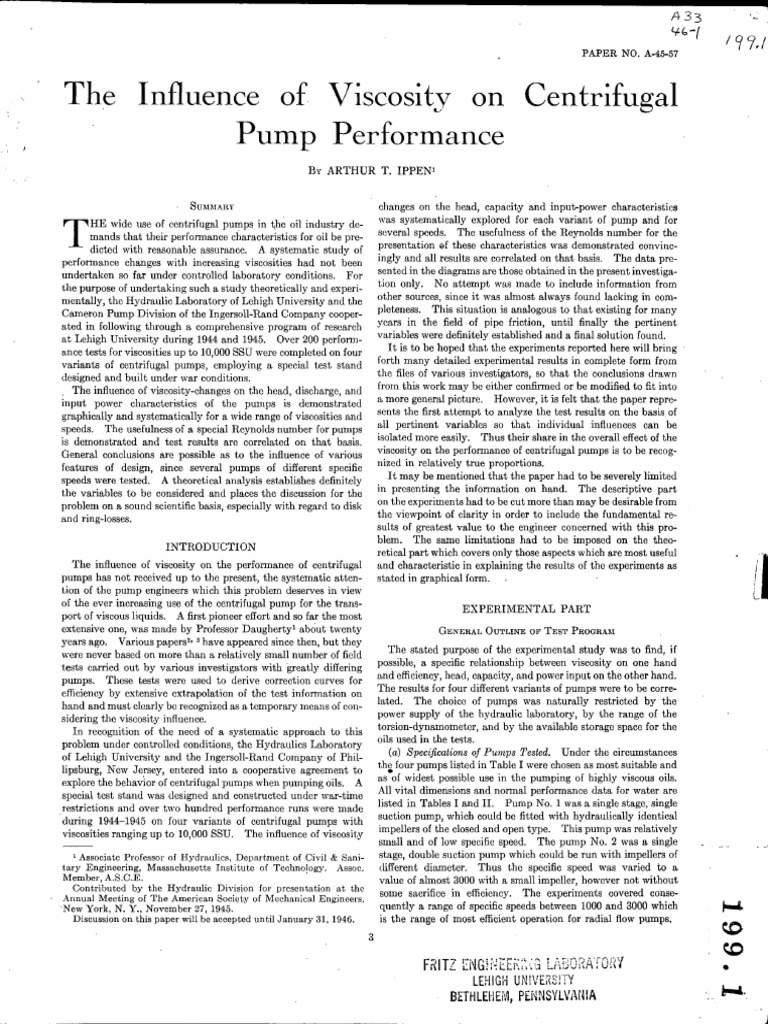 The Influence of Viscosity On Centrifugal Pump Performance 199 1