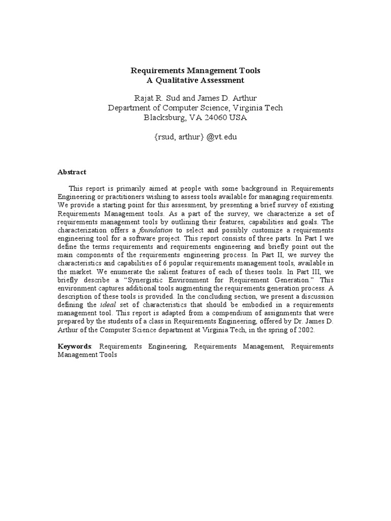 Rajat R. Sud and James D. Arthur Department of Computer Science