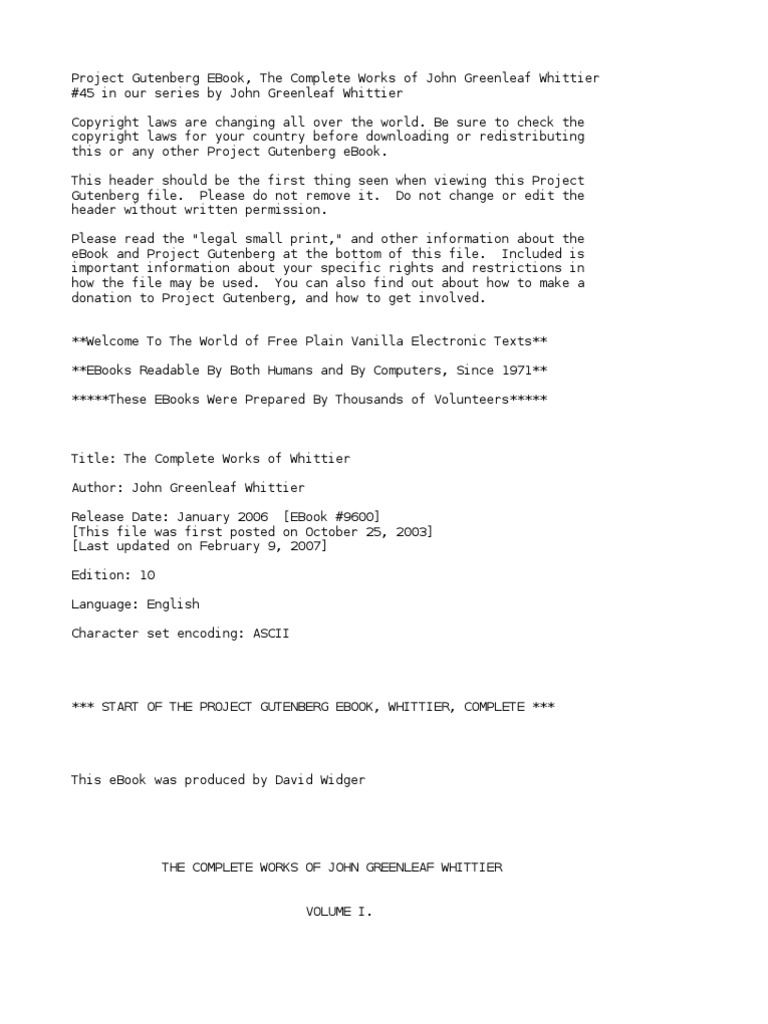 The Plete Works Of Whittier Whittier John Greenleaf 1807 1892 Project Gutenberg E Books