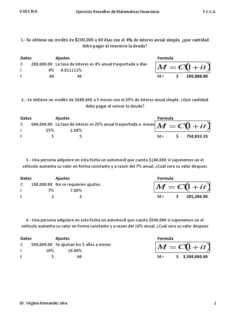 Ejercicios Resueltos de Matemáticas Financieras | PDF | Finanzas ...