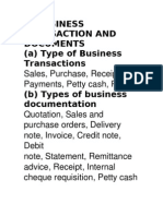 Business Transaction and Documents (A) Type of Business Transactions