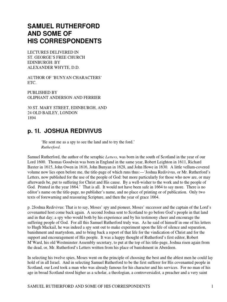Samuel Rutherford's Life and Letters | PDF | Sermon | Jesus