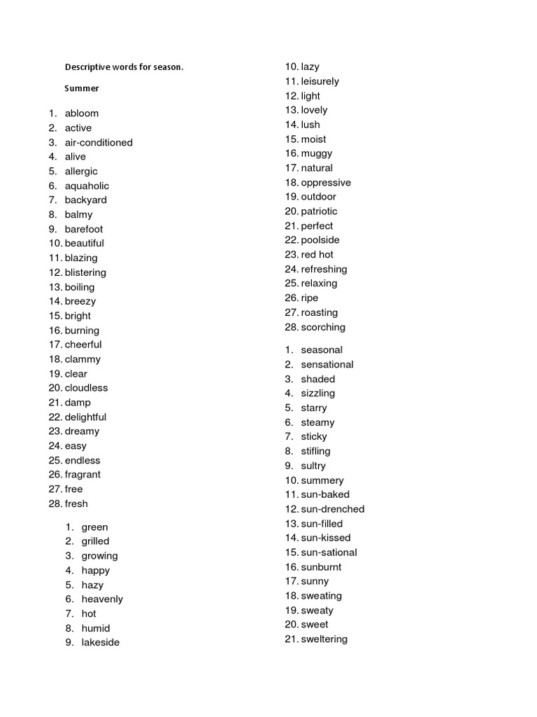 Descriptive Words for Season | Nature | Wellness