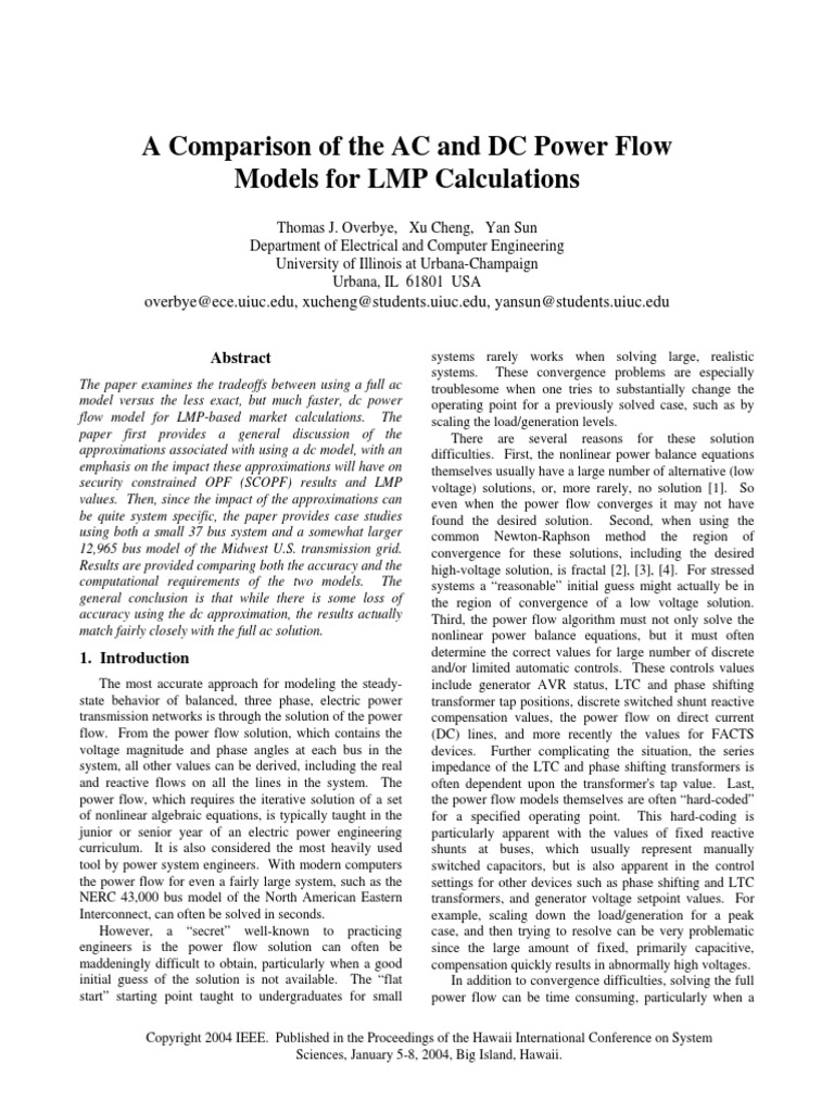 A Comparison of The AC and DC Power Flow For LMP Calculations | PDF ...
