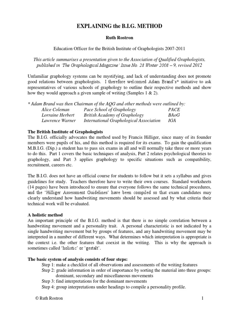 Explaining The BIG Method 2012 | PDF | Graphology | Test (Assessment)